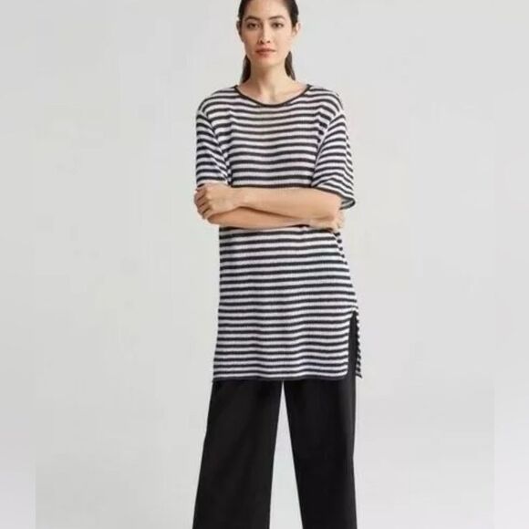 Eileen Fisher Organic Linen Sweater Tunic Size L Loose Knit Lightweight Spring - Picture 1 of 6